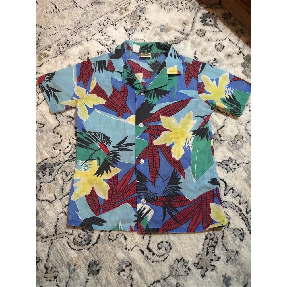 VTG Players Club Button Up Shirt Multicolor Island Print Youth Size 6